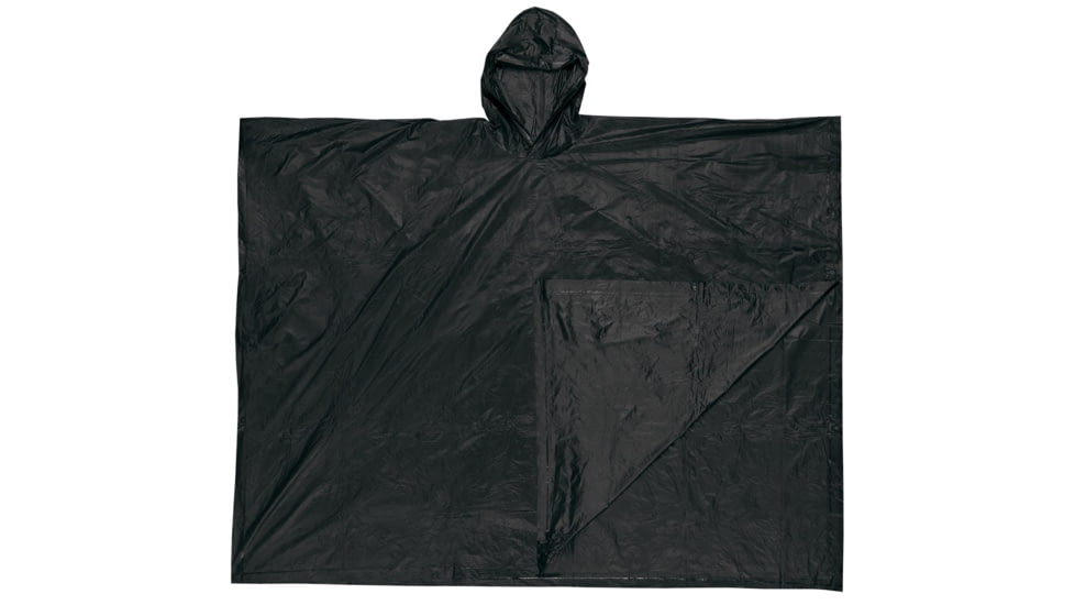 MCR Safety Schooner Disposable Rain Poncho, .10mm PVC, Attached Hood, Tote Pouch, Black, One Size, O47