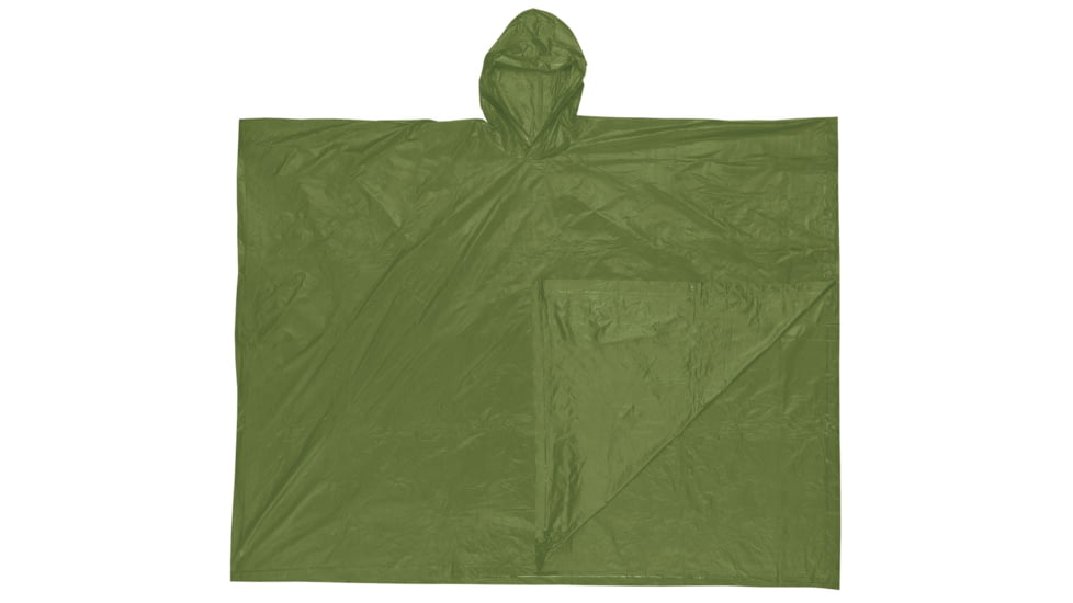 MCR Safety Schooner Disposable Rain Poncho, .10mm PVC, Attached Hood, Tote Pouch, Green, One Size, O48