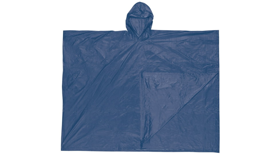 MCR Safety Schooner Disposable Rain Poncho, .10mm PVC, Attached Hood, Tote Pouch, Navy Blue, One Size, O43