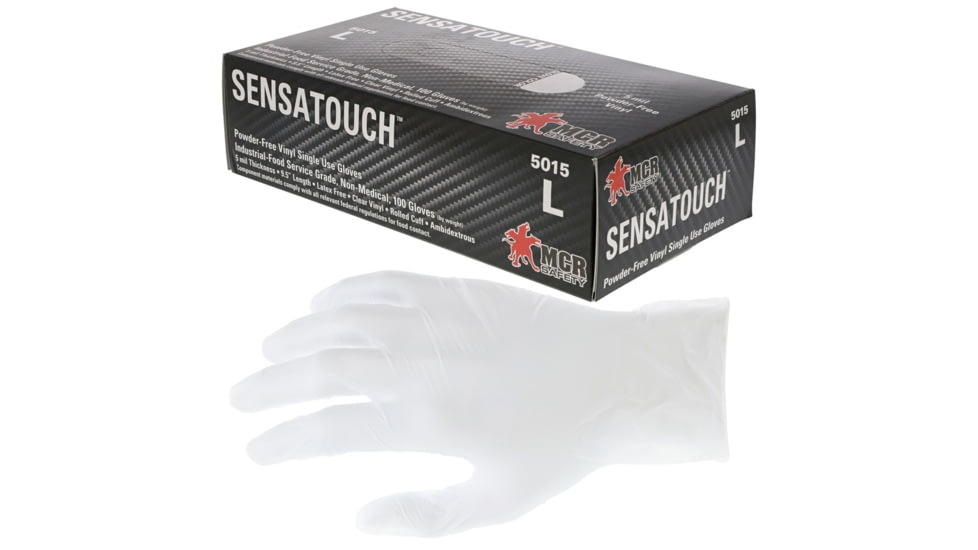 MCR Safety SensaTouch Disposable Clear Vinyl Gloves, Powder Free Industrial Food Service Grade, 9.5in Length, 5 mil Thickness, Clear, Medium, 5015M