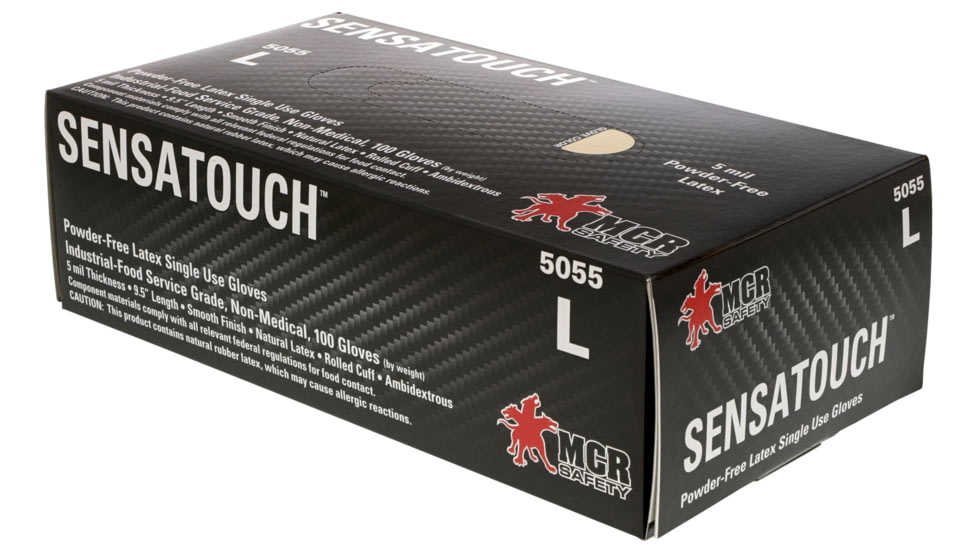 MCR Safety SensaTouch Disposable Latex Gloves, Powder Free Industrial Food Service Grade, 9.5in Length, 5 mil in Thickness, White, Large, 5055L