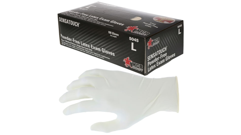 MCR Safety SensaTouch Disposable Latex Gloves, Powder Free Medical Grade, 9.5in Length, 5 mil Thickness, White, X - Large, 5045XL
