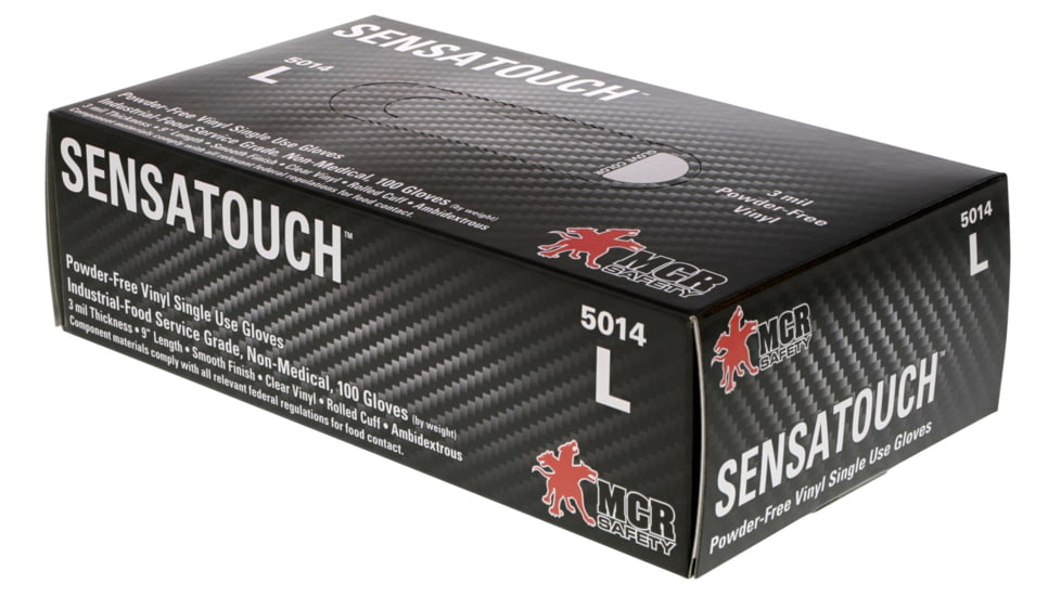 MCR Safety SensaTouch Disposable Vinyl Glove, Powder Free Industrial Food Service Grade, 9in Length, 3 mil Thickness, Clear, Large, 5014L