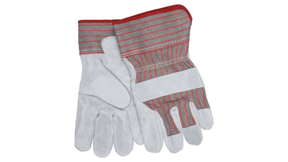 MCR Safety Split Leather Palm Work Gloves, B Grade Shoulder Leather, 2.5in Plasticized Safety Cuff, Gray, Large, 1270B
