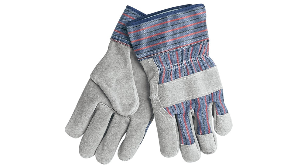 MCR Safety Split Leather Palm Work Gloves, B Grade Shoulder Leather, 2.5in Rubberized Safety Cuff, Gray, Large, 1300
