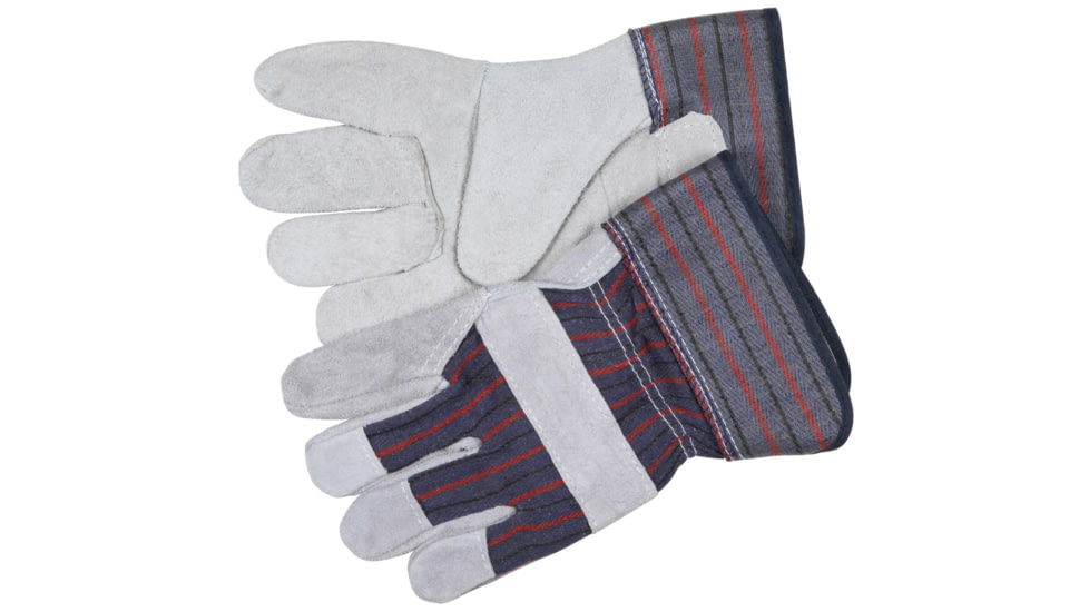 MCR Safety Split Leather Palm Work Gloves, C Grade Shoulder Leather, 2.5in Rubberized Safety Cuff, Assorted Fabrics, Gray, Medium, 12010M