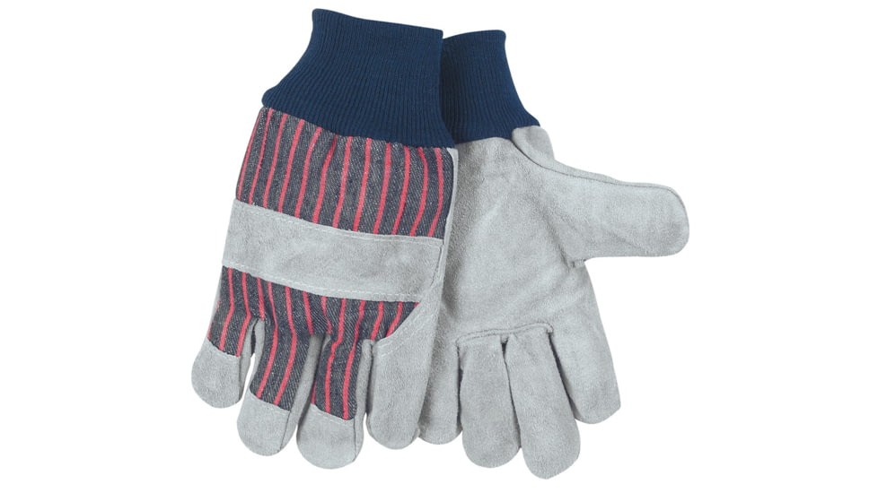 MCR Safety Split Leather Palm Work Gloves, C Grade Shoulder Leather, Elastic Wrist, Gray, Large, 1235K