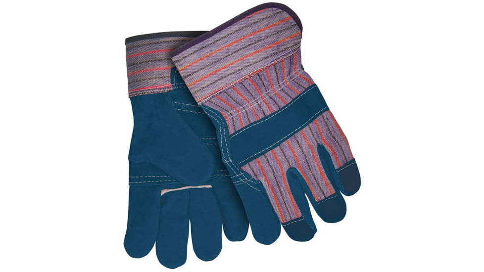 MCR Safety Split Leather Palm Work Gloves, C Grade Shoulder Leather with 2.5in Rubberized Safety Cuff, Blue, Large, 1455B