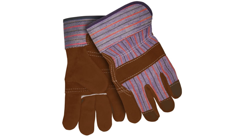 MCR Safety Split Leather Palm Work Gloves, C Grade Shoulder Leather with 2.5in Rubberized Safety Cuff, Chocolate, Large, 1455C