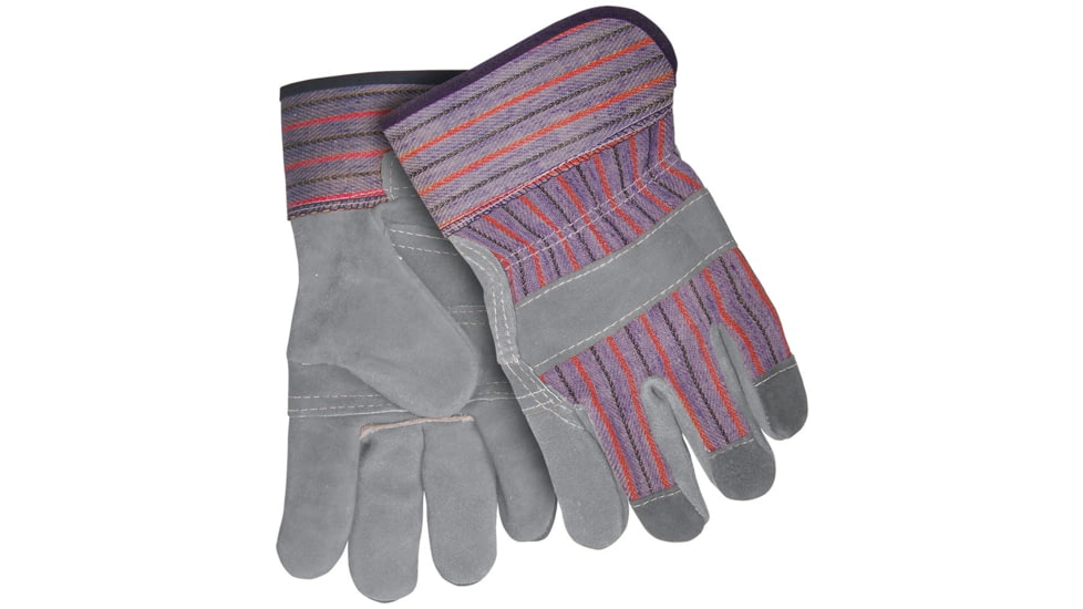 MCR Safety Split Leather Palm Work Gloves, C Grade Shoulder Leather with 2.5in Rubberized Safety Cuff, Gray, Large, 1455N
