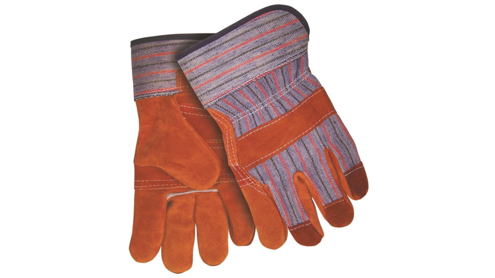 MCR Safety Split Leather Palm Work Gloves, C Grade Shoulder Leather with 2.5in Rubberized Safety Cuff, Russet, Large, 1455R