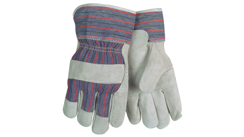 MCR Safety Split Leather Palm Work Gloves, Economy Grade with Patch Palm, 2.5in Starched Safety Cuff, Gray, Large, 1220SX