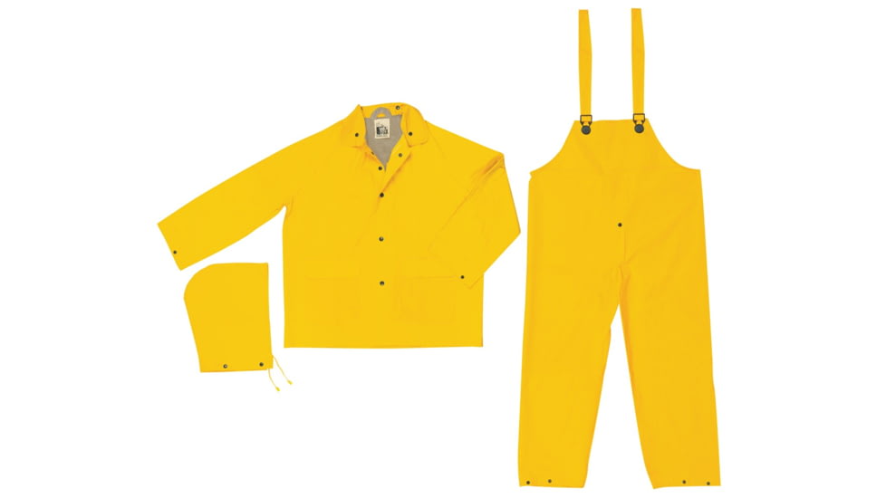 MCR Safety Stowaway Series 3 Piece Waterproof Rain Suit, .25mm PVC/PVC, Rain Jacket, Detachable Hood and Bib Pants, Yellow, 5X, 1003X5
