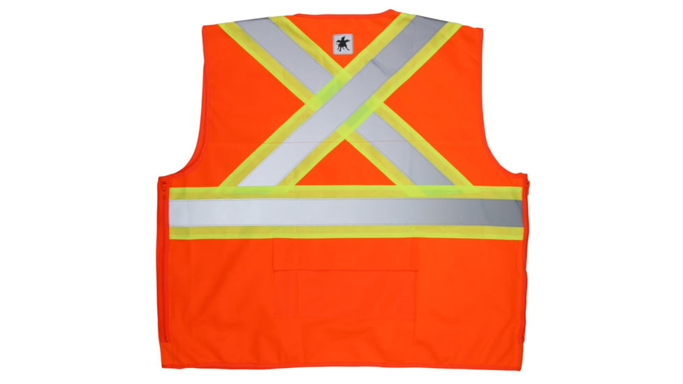 MCR Safety SURVCS2POM Hi Vis Reflective Safety Vest, ANSI Type R Class 2, 4in Silver Stripes, Zipper Front Closure, Fluorescent Orange, M, SURVCS2POM