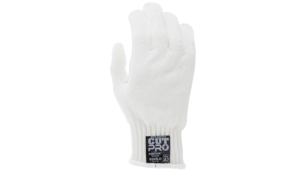 MCR Safety Survivor 7 Gauge Regular Weight Cut Resistant Work Gloves, Light Weight and Cool, White, X - Small, 9345XSD