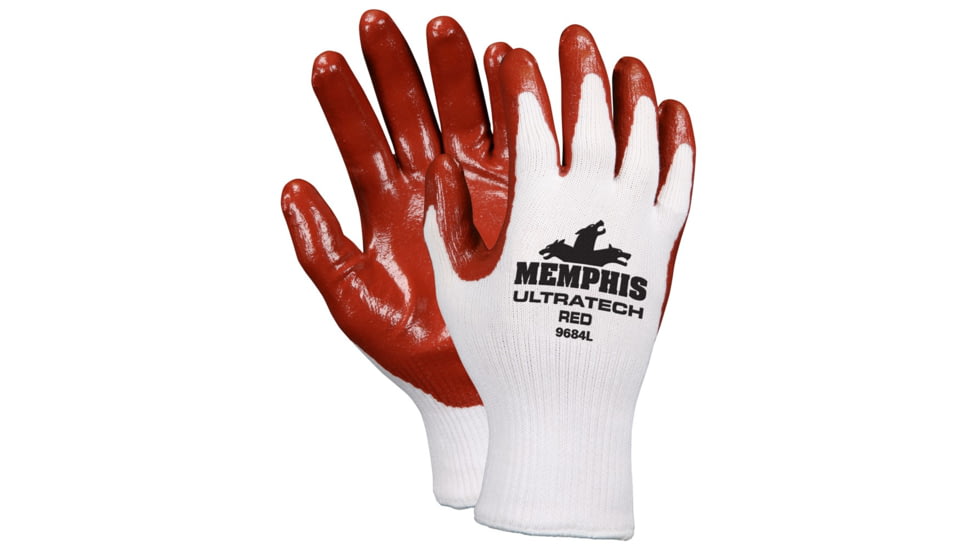 MCR Safety UltraTech 13 Gauge Polyester/Cotton Shell, Nitrile Palm and Fingers, Red/White, Small, 9684S