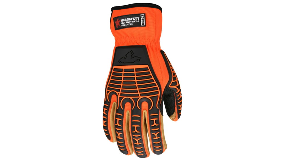 MCR Safety UltraTech Mechanics Hi-Vis Cut and Abrasion Resistant Gloves, DSM Dyneema Diamond Technology Lined, Goatskin Palm and TPR Back of Hand Protection, Gold, Small, MC503S