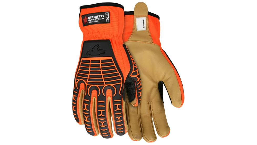 MCR Safety UltraTech Mechanics Hi-Vis Cut and Abrasion Resistant Gloves, DSM Dyneema Diamond Technology Lined, Goatskin Palm and TPR Back of Hand Protection, Gold, Small, MC503S