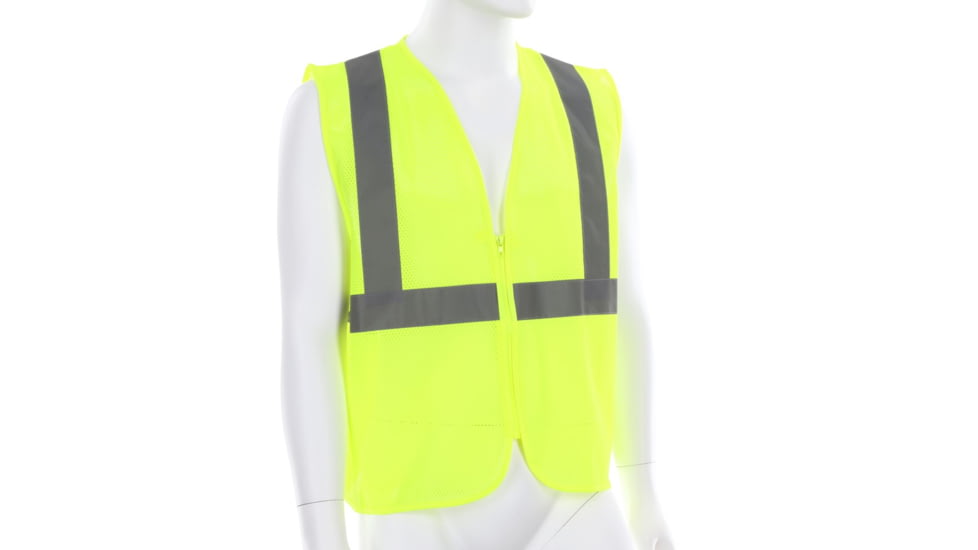 MCR Safety V2CL2MLZX2 Hi Vis Reflective Safety Vest, ANSI Type R Class 2, Mesh with 2in Silver Stripes, Zipper Front Closure, Fluorescent Lime, 2X, V2CL2MLZX2