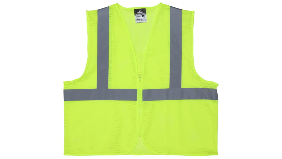 MCR Safety V2CL2MLZX2 Hi Vis Reflective Safety Vest, ANSI Type R Class 2, Mesh with 2in Silver Stripes, Zipper Front Closure, Fluorescent Lime, 2X, V2CL2MLZX2