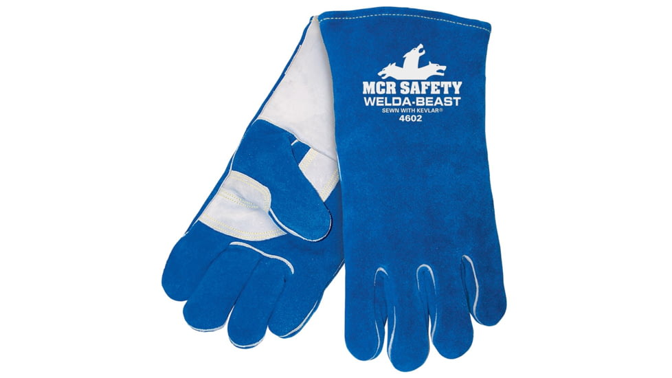 MCR Safety Welda-Beast Leather Welding Work Gloves, Foam Lined Select Side Split Leather, Reinforced Wing Thumb, Blue, X - Large, 4602