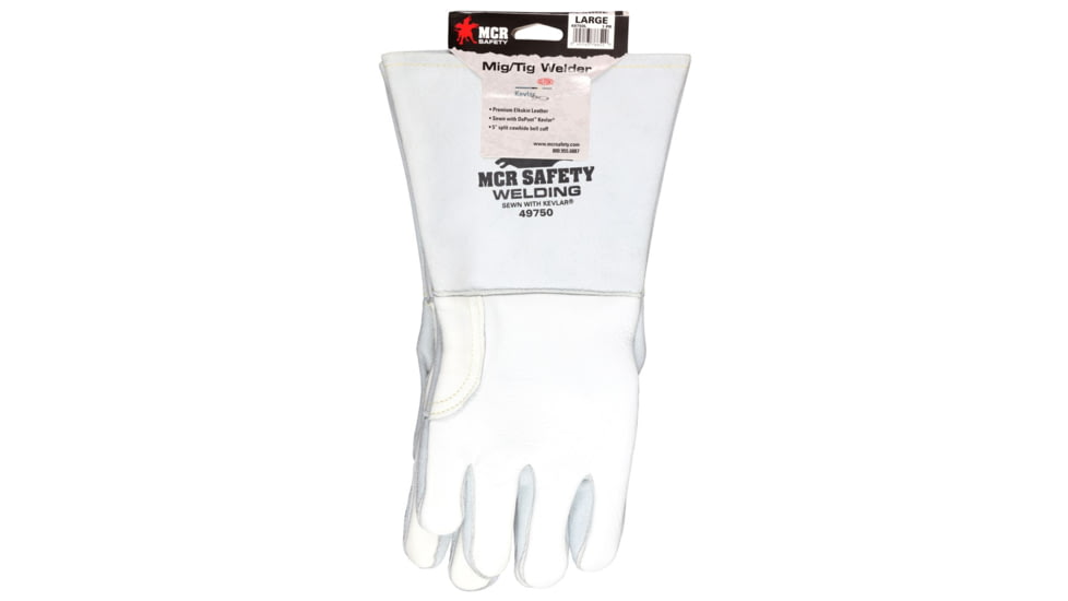 MCR Safety Welding Grain Elkskin Work Gloves, Cotton/Foam Lined Back Sewn with DuPont Kevlar, Gray, Medium, 49750M