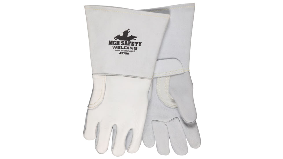 MCR Safety Welding Grain Elkskin Work Gloves, Cotton/Foam Lined Back Sewn with DuPont Kevlar, Gray, Medium, 49750M