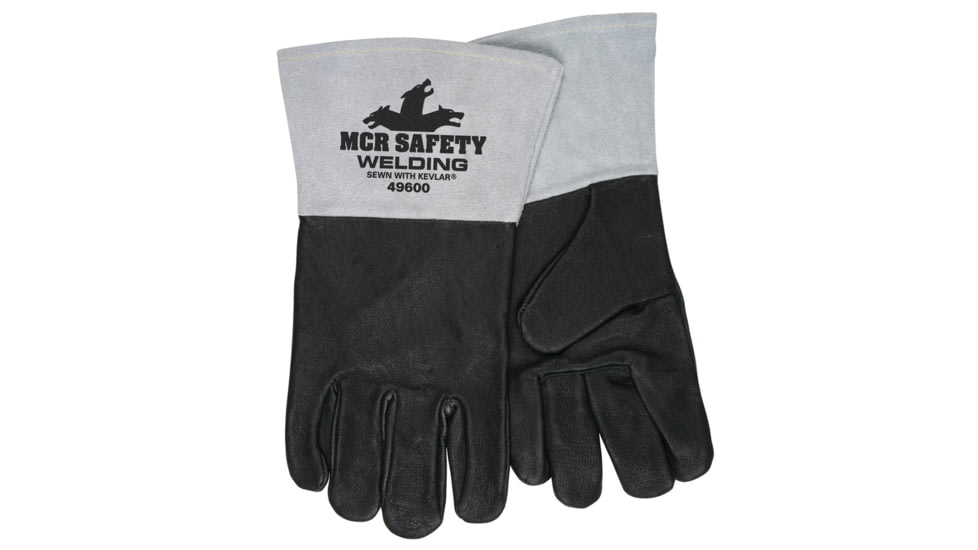 MCR Safety Welding Leather Work Gloves, Premium Grain Pigskin Leather, 4.5in Split Cow Cuff, Black and Gray, Medium, 49600M