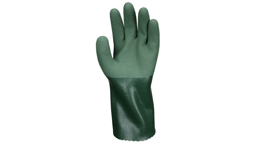 MCR Safety Work Gloves, 13 Gauge Seamless Cotton Polyester Shell, MicroFinish Full Nitrile Coating, 12in Gauntlet Cuff, Green, Medium, MG9756M