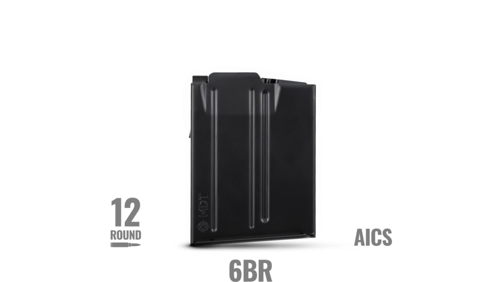 MDT Metal AICS Short Action Rifle Magazine, 6BR, 12 Rounds, Black, 104174-BLK-12RD