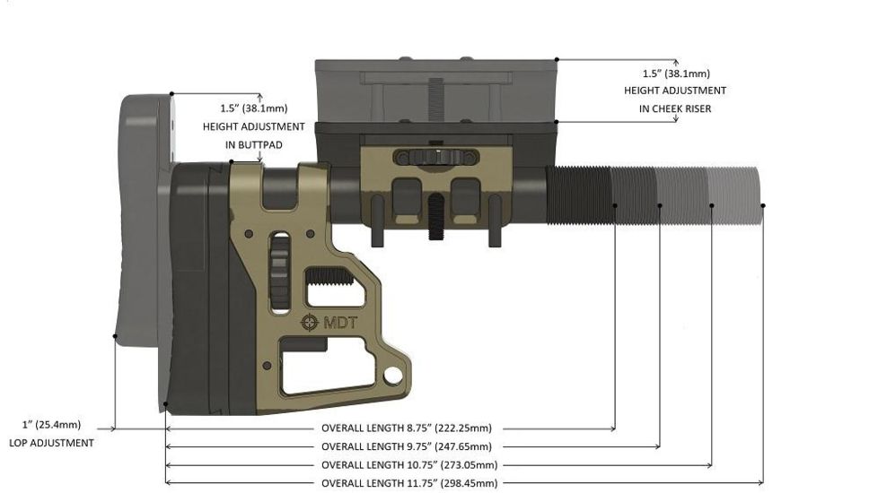 MDT Skeleton Carbine Stock, Foam Cheek Guard, 10.75 inch, Black 102853-BLK