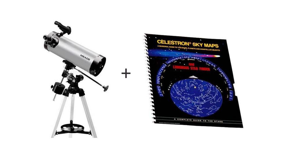 Meade 114EQ-ASTR F/8.8 4.5in 114mm Equatorial Reflector Telescope w/ Celestron Sky Maps Chart