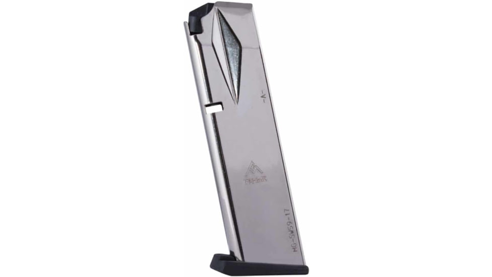 Mec-Gar Magazine, S&amp;W 5900 Series/ 915/ 910/ 659, 9mm Luger, 17 Round, Nickel, Black, 1 Pack, Carbon Steel, MGSW5917N-17RD