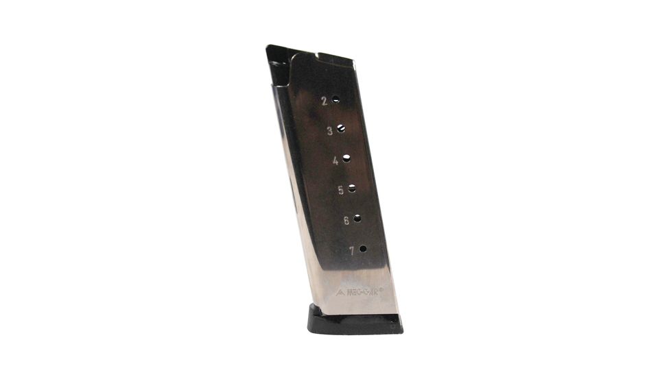 Mec-Gar USA Inc Magazine For 1911 Officer With Plastic Removable Buttplate And Follower .45 ACP 7 Round Nickel