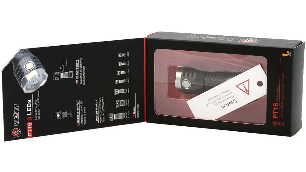 MecArmy PT16 1 x 16340 3 x CREE XP-G2 LED Ultra Bright Rechargeable Flashlight, 1200 Lumens, Black, PT16