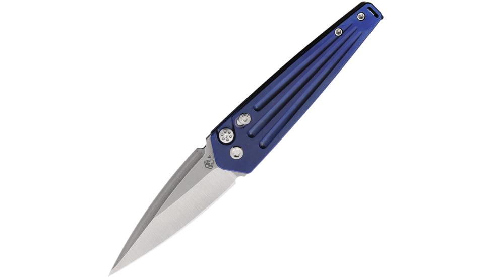 Medford Auto Nosferatu Button Lock Automatic Folding Knife, 3.5in, S45VN Stainless, Tumbled Finish, Blue Titanium Handle, MDNATQ37A2TS