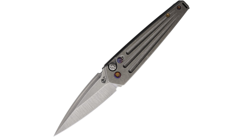 Medford Auto Nosferatu Button Lock Automatic Folding Knife, 3.5in, S45VN Stainless, Tumbled Finish, Tumbled Finish Titanium Handle, MDNATQ01TMTF
