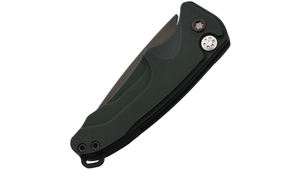 Medford Auto Smooth Criminal Button Automatic Folding Knife, 3in, S35VN Stainless, Black PVD, Drop Point Blade, OD Green Anodized Aluminum Handle, MDA39SPQ40AG