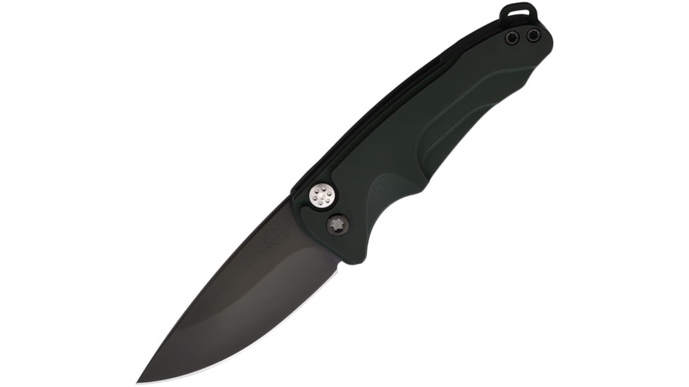 Medford Auto Smooth Criminal Button Automatic Folding Knife, 3in, S35VN Stainless, Black PVD, Drop Point Blade, OD Green Anodized Aluminum Handle, MDA39SPQ40AG