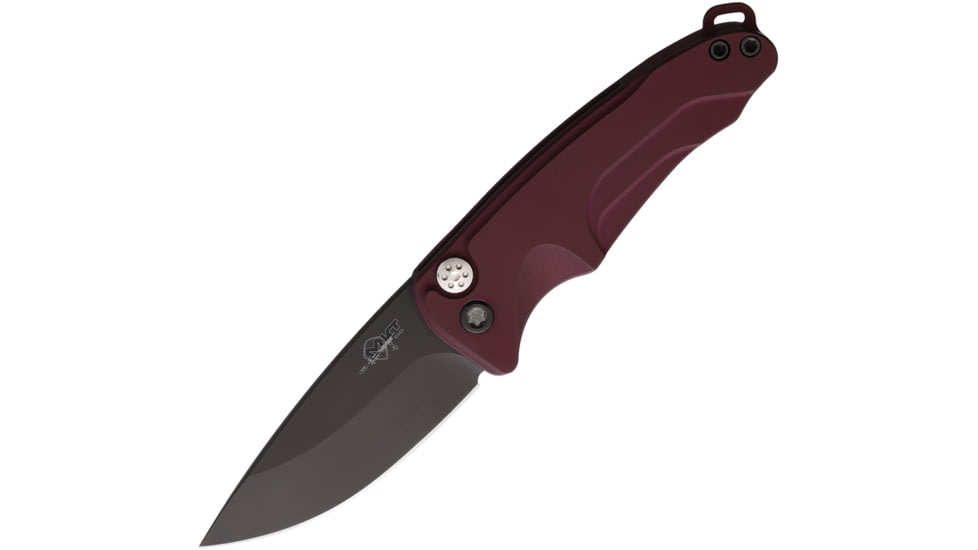 Medford Auto Smooth Criminal Button Automatic Folding Knife, 3in, S35VN Stainless, Black PVD, Drop Point Blade, Red Anodized Aluminum Handle, MDA39SPQ41AI