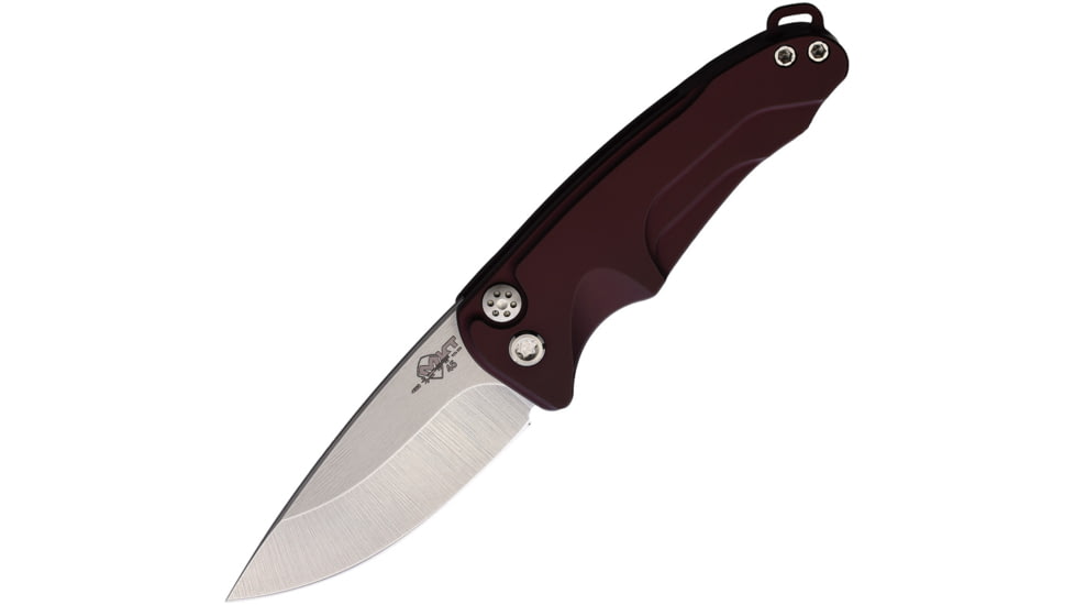 Medford Auto Smooth Criminal Button Automatic Folding Knife, 3in, S35VN Stainless, Tumbled Finish, Drop Point Blade, Burgundy Anodized Aluminum Handle, MDA39STQ41AR