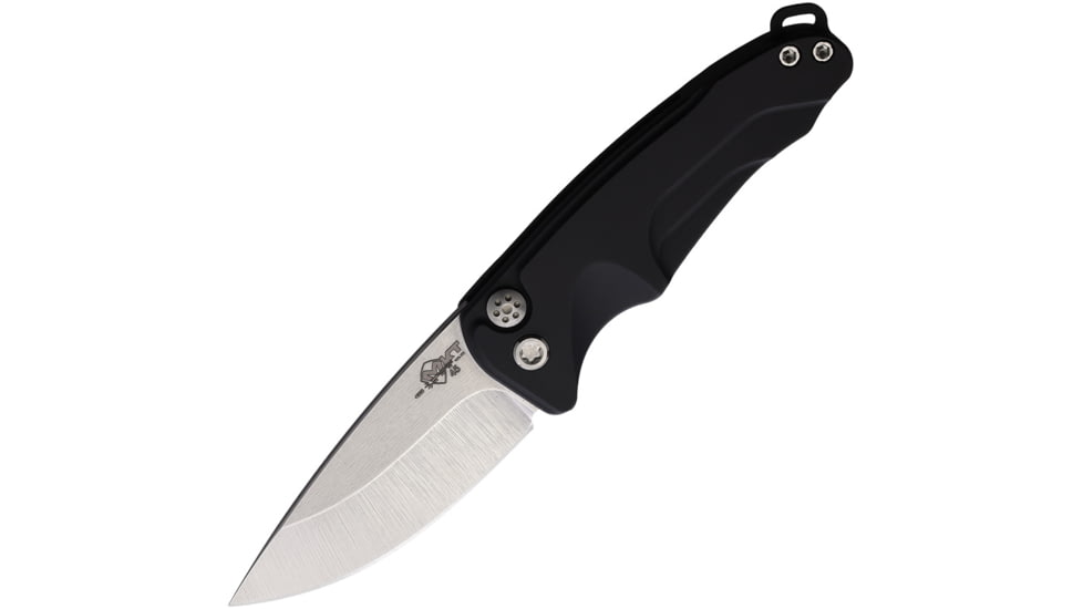 Medford Auto Smooth Criminal Button Automatic Folding Knife, 3in, S35VN Stainless, Tumbled Finish, Drop Point Blade, Black Anodized Aluminum Handle, MDA39STQ42AB