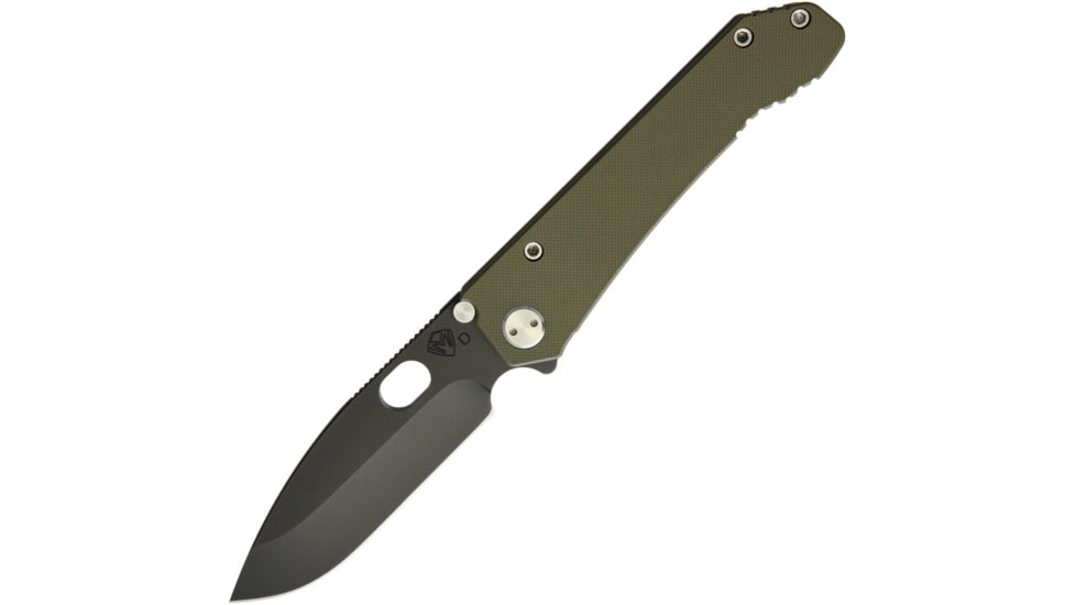 Medford Deployment Framelock Folding Knife, 4in Black Pvd Coated D2 Tool Steel Drop Point, OD Green G10 Handle With Titanium Back Handle, Thumb Stud, Thumb Pull, Pocket Clip, MK002DPQ-10TM-SSSC-04