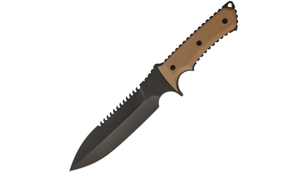 Medford Ground Force Anti-Personnel Fixed Blade Knife, 11.75in, 7in, D2 Tool Steel, Standard Edge, Sawback, Tan, G10 Handle MD66DP27NC