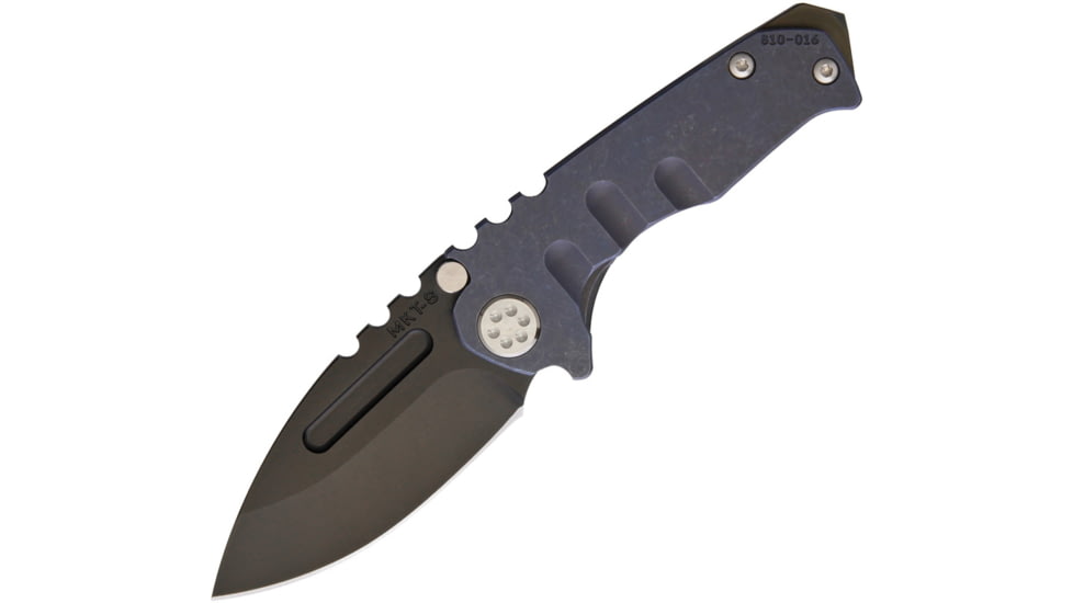 Medford Micro Praetorian Framelock Folding Knife, 2.75 black PVD coated S35VN stainless drop point , Blue anodized titanium handle, MK08SPD-37A2