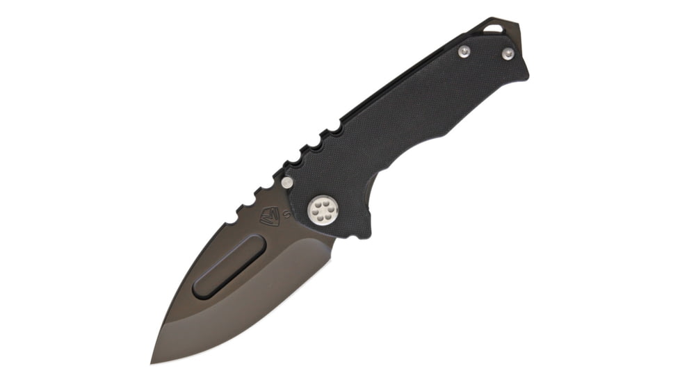 Medford Praetorian G S35VN Folding Knife, 3.25in Black Pvd Coated S35Vn SS Drop Point, Black G10 Handle With Black Titanium Back Handle, Glass Breaker, Water Tight Case, MK028SPD-08PV