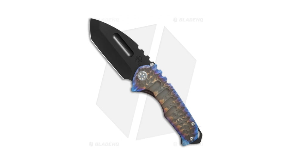 Medford Praetorian Genesis T Folding Knife, 3.375in, D2, Tanto Blade, Titanium Bronze/Purple Handle, Black/Bronze/Purple, 7.875in, BHQ-82654