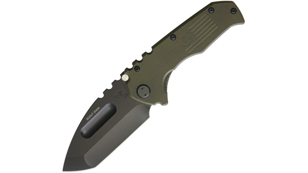 Medford Praetorian Scout Linerlock Folding Knife, 3.75in Black Pvd Coated D2 Tool Steel Tanto Blade, OD Green G10 Handle, Black Padded Nylon Zippered Pouch w/ Logo, MKS30DPT-1010-SPCP-Q4