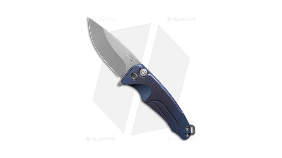 Medford Smooth Criminal Automatic Folding Knife, 3.00in, CPM S45VN, Drop Point Blade, Titanium Blue Handle, Tumbled/Blue, 7.00in, BHQ-219244