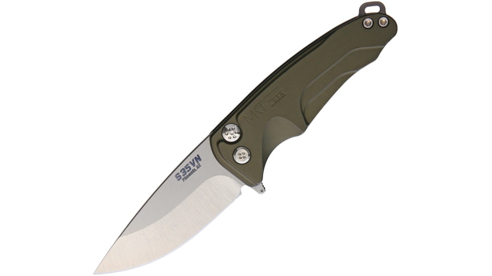 Medford Smooth Criminal Button Lock Folding Knife, 3in Tumbled Finish S35Vn SS Blade, Green Anodized Aluminum Handle, Pocket Clip, MK039ST-40AG